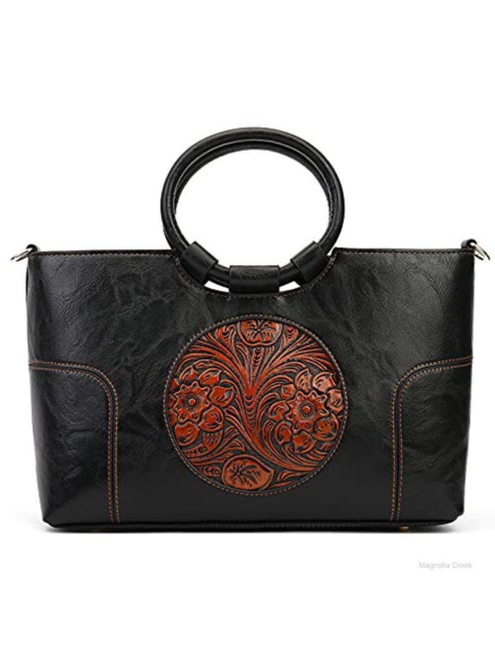 PU Leather Satchel Handbag Embossed Totem Top Handle Shoulder Bag